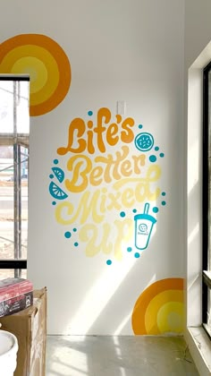 groovy, flowy, retro lettering mural design by Hayley of Type Affiliated that features fun quirky lettering and illustrations. This mural was hand lettered, and painted for the Quench It store in Orem Utah. #mural #muralart #muraldesign #murallettering #lettering #letteringart #handlettering #typeaffiliated Wall Lettering Design, Typography On Wall, Typographic Mural, Word Mural, Text Mural, Mural Typography, Calligraphy Mural, Type Affiliated, Summer Mural