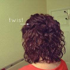 Twist and pin back the front sections of a curly bob. | 19 Curly Hairstyles You Can Do In Minutes Short Haircuts Curly Hair, Short Curly Haircuts, Haircuts For Curly Hair, Hair Straighteners, Curly Bob Hairstyles, Running Late, Short Haircut, Curly Hair Cuts, Short Curly Hair