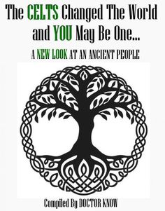 the celtic tree of life is shown in black and white, with green lettering on it