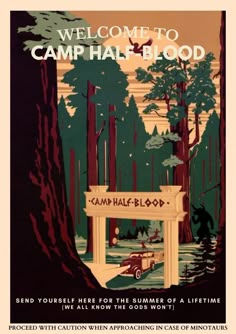 an advertisement for camp half blood, which is located on the side of a road