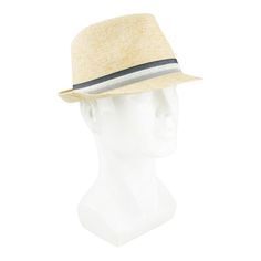 Dockers defines cool style with this striped band straw fedora hat. FEATURES 5" H x 9.5" W x 11" L 1.75-in. brim Classic lightweight fedora hat silhouette with teardrop crown Crafted in two tone natural straw Tri-color blue and white striped cotton band at base of crown Interior twill sweatband Curved brimFIT & SIZING S/M: 22.75-in. inner circumference L/XL: 23.5-in. inner circumferenceFABRIC & CARE Straw Spot clean Imported Color: Dark Beige. Gender: male. Age Group: adult.