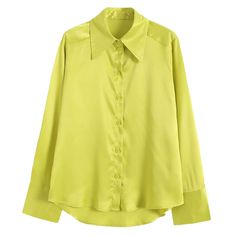 Add a touch of glamor to your wardrobe with our Satin Wide Cuff Button Blouse. This luxuriously silky button down is a timeless addition to any wardrobe. Available in three beautiful color schemes, this elegant blouse can be worn year-round and easily transitions from season to season. Featuring long sleeves, a wide cuff, point collar and a curved hem, our satin button up blouse will make you look and feel fabulous! Trendy Office Blouse With Button Cuffs, Spring Workwear Blouse With Cuffs, Trendy Formal Blouse With Button Cuffs, Green Office Blouse With Button Cuffs, Green Blouse With Button Cuffs For Office, Solid Color Blouse With Button Cuffs, Office Tops With Button Closure And Cuff, Lady Shop, Silky Shirt