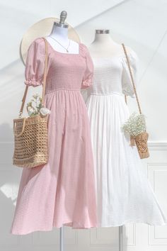 A classically romantic style, the feminine Lily of the Valley Dress is a dream in checked blush pink cotton, with a comfortable smocked elastic bodice, side-seam pockets, and tea-length skirt. Perfect for a picnic in the park, a day spent frolicking with friends, or just for lounging in with a cup of tea and your favorite novel. . Details: S: Bust 32"-38", Waist 26"-34", Length 47" M: Bust 34"-40", Waist 28"-36", Length 48" L: Bust 36"-44", Waist 32"-40", Length 49" Skirt Length Waist to Hem: 35 Cheap Pink Dresses With Ditsy Floral Print, Pink Cottegcore Dress, Cheap Feminine Midi Dress, Cheap Romantic Dress For Day Out, Casual Pastel Pink Dress, Cute Pink Long Dress, Cheap Feminine Brunch Dresses, Cheap Knee-length Dresses For Picnic, Cheap Vintage Brunch Dresses