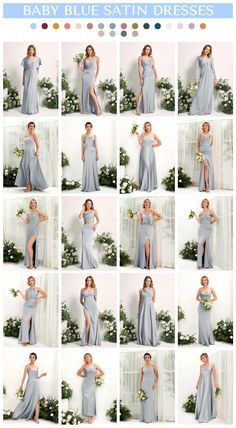 a collage of photos showing the different styles of dresses worn by women in various colors