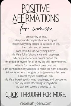 a poem written in black and white with the words positive affirmations for women