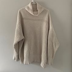 New Never Worn Soft 100% Polyester Chunky Knit Chunky Knit Cream Sweater, Beige Chunky Sweater, Chunky Knit Relaxed Fit Top, Relaxed Fit Chunky Knit Top, Slouchy Knit Sweater For Loungewear, Chunky Knit Turtleneck Sweater For Loungewear, Zara Cable Knit Sweater For Winter, Zara Cable Knit Sweater For Fall, Zara Turtleneck Sweater For Fall