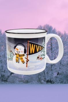 Sip your favorite winter beverage in WVU style this winter when you add this cute WVU Snowman Holiday Campfire Mug to your home. Whether you enjoy hot coffee, tea, or hot chocolate, this WVU snowman mug will help you sip your favorite drink while showing off your true Mountaineer love all season long. Dorm Hacks, Dorm Food, Snowman Mugs, Winter Drinks