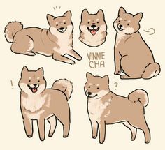 an image of some dogs that are in the same drawing style as each other and have different expressions on their faces