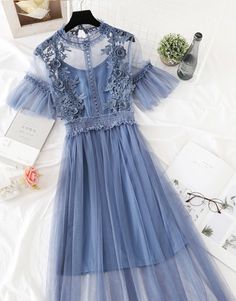 Cute A Line Tulle Lace Applique Dress Summer Dress P337Fabric: tulle, laceColor: pink, champagne, blueSize(cm): S, M, L, XLS length 113cm bust 94cm sleeve length 28cmM length 114cm bust 96cm sleeve length 29cmL length 115cm bust 98cm sleeve length 30cmXL length 116cm bust 100cm sleeve length 31cm Lace Applique Dress, Short A Line Dress, Chiffon White Dress, Short Sleeve Floral Dress, Make A Dress, Short Dress Styles, Clothes Korean Style, Preppy Dresses, Fashionable Dresses