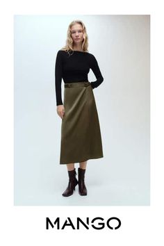 Lyocell fabric, Light fabric, Satin finish, Side zipper closure, A-line design, Midi design, Off shoulder, Long sleeve, Decorative belt, Unlined Extra Dresses, Midi Design, Lyocell Fabric, Bodice Top, Skirt Jumpsuit, Fabric Light, Khaki Dress, Satin Skirt, Woven Dress