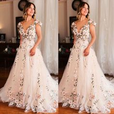 A Line Wedding Dress 3d Flowers, Wedding Dresses Floral Embroidery, Flora And Lane Dresses, Aline Floral Wedding Dress, Floral Colored Wedding Dress, Vine Wedding Dress, Fantasy Inspired Wedding Dress, Wedding Dress With Flower Embroidery, Wedding Dress Floral Embroidery