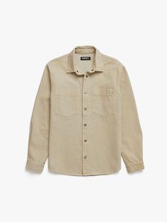 Men's Brooklyn Industries Overshirt in Silver Birch - BROOKLYN INDUSTRIES Casual Cotton Shacket With Button Closure, Relaxed Fit Collared Shacket, Casual Cotton Button-up Shacket, Cotton Shacket With Flap Pockets, Utility Cotton Shacket With Washed Detail, Washed Cotton Utility Shacket, Utility Style Washed Cotton Shacket, Cotton Button-up Shacket With Patch Pockets, Rugged Relaxed Fit Button-up Shirt