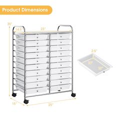 an image of a large storage cart with drawers and trays on the bottom side