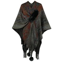 Rainbow Striped Poncho Knitted Tassel Shawl Coat Women Winter Fringe Shawl Cape, Winter Multicolor Poncho With Tassels, Winter Cape With Tassels, Multicolor Fringe Winter Outerwear, Multicolor Tassel Poncho For Winter, Winter Fringe Cape Outerwear, Multicolor Tassel Shawl For Fall, Winter Multicolor Fringed Shawl, Multicolor Fringe Shawl For Winter