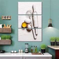 kitchen wall art with utensils and eggs