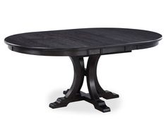 an oval dining table with black wood top