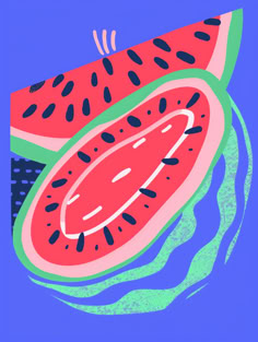 a piece of watermelon on a blue background