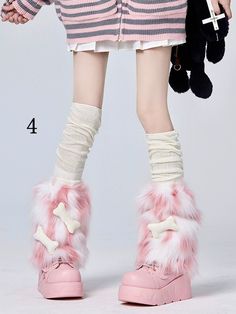 The price is for a pair of leg warmers and a pair of socks only, others are not included. Harajuku Style Socks For Winter Stocking Stuffers, White Harajuku Socks For Winter, White Harajuku Style Winter Socks, Soft Knee-high Stockings For Winter, Soft Knee-high Winter Stockings, Fitted Pink Knee-high Socks For Winter, Fitted Pink Knee-high Winter Socks, Fall Season Pink Stretch Knee-high Socks, Casual Pink Legwear For Winter