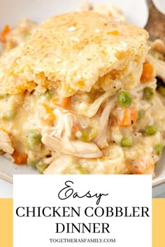 chicken cobbler dinner recipe with text overlay