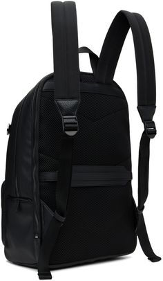 Grained faux-leather backpack in black. · Carry handle · Adjustable padded shoulder straps · Logo hardware and D-rings at face · Zip pocket · Luggage strap at padded back face · Zip compartment · Two-way zip closure · Two compartment interior · Laptop compartment at interior · Logo-woven satin lining · Logo-engraved gunmetal-tone hardware · H17 x W11 x D9 Supplier color: Black Black Backpack With Detachable Strap For Commuting, Leather Backpack With Gunmetal Hardware, Black Leather Backpack With Detachable Strap For Business, Black Leather Backpack With Gunmetal Hardware, Black Backpack With Gunmetal Hardware For Travel, Black Business Backpack With Zipper Closure, Black Travel Backpack With Gunmetal Hardware, Leather Backpack With Detachable Strap For Business, Business Backpack With Detachable Strap