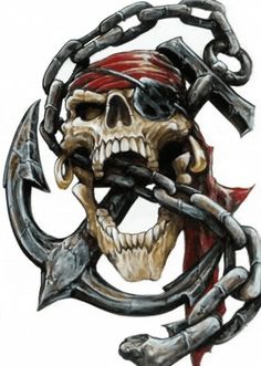 an image of a pirate skull with two crossed swords on it's shoulder and another skull in the middle