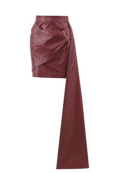 Crossed draped front leather skirt with a one long side.Length: 44cm - Side Tail: 107cm Evening Draped Lined Skirt, Chic Draped Skirt For Formal Occasions, Formal Draped Skirt With Folds, Party Draped Skirt With Lining, Chic Draped Skirt For Night Out, Chic Draped Wrap Skirt For Party, Chic Draped Lined Skirt, Chic Evening Draped Pencil Skirt, Chic Draped Skirt With Folds For Party