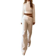 Dare to defy the norm in this high-neck navel-baring casual suit! This daring design is sure to turn heads and start conversations. Make a bold statement and stand out in a crowd - perfect for making a statement fashion play. Chic Two-piece Cropped Set, Fitted High-waist Bottoms, Fitted High Waist Two-piece Bottoms, Fitted High Waist Sets For Fall, Trendy High Waist Fitted Crop Top, Chic Long Sleeve Two-piece Set, Trendy Two-piece High Waist Sets, Fall High Waist Fitted Sets, Chic Fitted Two-piece Set