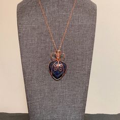 Pendant made of Lapis Lazuli Heart with Copper & Silver wrap; 1.25 w x 2 h, incl bail Handmade Heart-shaped Jewelry For Meditation, Spiritual Heart-shaped Jewelry For Meditation, Wire Jewerly, Wire Weaving, Self Awareness, Lapis Lazuli, Heart Pendant, Diy Jewelry, Gold Necklace