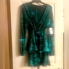 Brand New, Green Sequin Wrap Around. So Gorgeous! Green Sequined Winter Dress, Green Sequin Dress For Winter, Green Mini Dress For Winter Party, Green Winter Mini Dress For Party, Green Fall Party Dress, Green Mini Dress For Fall Cocktail, Green Sequined Dress For Fall, Green Mini Dress For Fall Night Out, Green Mini Dress For Fall Party