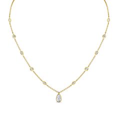 Experience sophistication with our Certified 18k Station Necklace adorned by a stunning Pear Shape Diamond Pendant. Crafted in luxurious 18k gold, this pendant features a captivating pear-shaped diamond certified for its brilliance and quality. The timeless design of this necklace exudes elegance and grace, perfect for any occasion. Pear Shaped Diamond Pendant Necklace, Luxury Pear Shaped Necklace With Halo Setting, Luxury Gold Teardrop Pendant Necklace, Luxury Timeless Solitaire Teardrop Necklace, Luxury Classic Marquise Cut Necklace, Classic Pear-shaped Diamond Drop Necklace, Luxury Pear-shaped Yellow Gold Diamond Necklace, Yellow Gold Pear-shaped Necklace With Single Cut Diamonds, Luxury Pear Drop Necklace