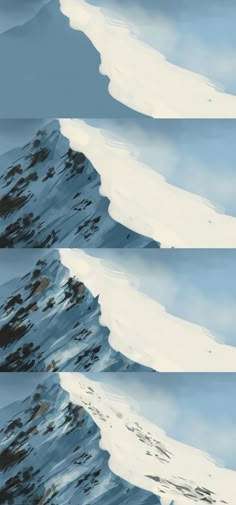 three different views of snow covered mountains