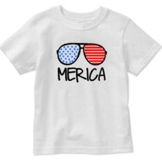 Merica Kids Unisex Shirt Choose From Black Or White Sizes: Xs-Xl New Custom Made Fun White Pre-shrunk Shirt, Fun Independence Day Cotton Shirt, Fun Cotton Shirt For Independence Day, Fun Unisex White Tops, Casual White Shirt With American Flag Print, Fun White Unisex Tops, White Cotton Shirt With American Flag Print, White Casual Shirt With Flag Print, Casual White Shirt With Flag Print