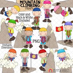 the mountain climbing clipart is available for use in many different designs, including children's clothing and hats