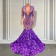 Purple Prom Evening Dress, Purple Evening Dress For Prom, Purple Gown For Prom Season, Purple Dresses With Sweep Train For Prom, Purple Dresses With Sweep Train For Prom Season, Purple Sweep Train Dress For Prom Season, Purple Dresses For Prom Season, Purple Sequined Gown For Prom Season, Purple Floor-length Gown For Prom