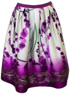 Spring Silk Skirt With Floral Print, Silk Full Skirt For Spring, Full Silk Skirt For Spring, Floral Print Flowy Evening Skirt, Spring Party Skirt In Purple, Flowy Floral Print Evening Skirt, Evening Floral Print Flowy Skirt, Evening Flowy Floral Print Skirt, Silk Full Skirt With Floral Print