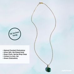 Handmade with love and attention to detail, this natural green agate is supported on a sterling silver chain, this necklace will flawlessly complement your everyday style. Chalcedony is a cryptocrystalline variety of quartz. It comes from the Latin word chalcēdōnius. It is a variety of agate and a natural form of silicon dioxide of silica. ... There are many varieties but the main kinds of Chalcedony are blue, grey, and white. Chalcedony meaning is stability and balance Great gift for anyone who Green Charm Necklace With Round Pendant And Adjustable Chain, Green Charm Necklace With Adjustable Round Pendant, Green Chalcedony Jewelry For Healing, Green Charm Necklace With Adjustable Chain For May Birthstone, Green Chalcedony Jewelry With Natural Stones, Green Agate Round Pendant Jewelry, Green Natural Stone Charm Necklace For Gift, Jade Gemstone Necklace For May Birthstone, Everyday Green Round Pendant Charm Necklaces