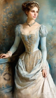 a painting of a woman in a blue dress