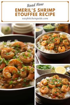 some shrimp and rice in a skillet with garnishes on the side