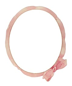 a watercolor drawing of a pink frame with a bow on the side and an empty circle in the middle