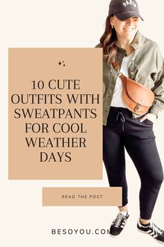 Discover 10 cute outfits with sweatpants perfect for everything from weekend errands to casual dinners. Cute Outfits With Sweatpants, Outfits With Sweatpants, Wide Leg Jeans Outfits, Paris Hat, Sweatpants Outfit Ideas, Cute Sweatpants Outfit, Sweatpants Outfits, Olive Jacket, Adidas Hat