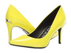 Calvin Klein Gayle Pump | Zappos.com Sleek Spring Pointed Toe Court Shoes, Sleek Pointed Toe Court Shoes For Spring, Fitted Pointed Toe Court Shoes For Spring, Sleek Spring Almond Toe Court Shoes, Yellow Pointed Toe Heels For Work, Yellow Pointed Toe Heels For Workwear, Sleek Almond Toe Heels For Spring, Sleek Spring Fitted Heels, Modern Court Shoes With 4-inch Heel For Spring