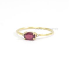 Ruby Diamond Ring / 14k Solid Gold Minimalist Ruby Ring / Stacking Ruby Ring / Jewelry / ≫ Features * Items Code: SGR00342 * Diamond: 100% Genuine Diamond * Diamond Wt: 0.03 ct * Diamond Color: G-H * Diamond Clarity: S2-SI1 * Diamonds Cut: Brilliant Cut (Excellent Cut) * Metal: 14K Solid Gold (18K also available - Additional fees may apply) * Gold wt: 1.25 gm * Ruby : 0.18 mm * More option in gold color: Rose gold, yellow gold, White gold * Ring Size: 3 to 9 1.2 mm band ≫ FAQ below for more deta Elegant Oval Ruby Stackable Ring, 14k Gold Oval Diamond Stackable Ring, Oval 14k Gold Stackable Diamond Ring, Oval Stackable Ruby Ring In Yellow Gold, Stackable Oval Ruby Ring In Fine Jewelry, Oval Ruby Ring Stackable For Formal Occasions, Fine Jewelry Stackable Oval Ruby Ring, Delicate Oval Stackable Rings, Delicate Stackable Oval Rings