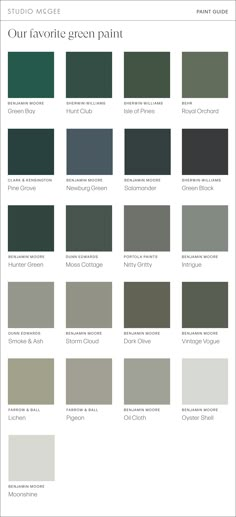 the color scheme for our favorite green paint palettes, including dark green and light grey