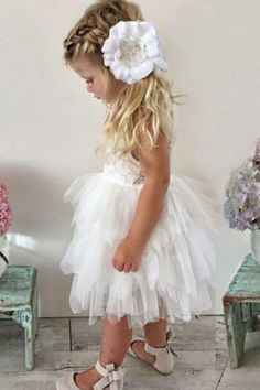 A-Line Crew Knee-Length Tulle Flower Girl Dress with Lace Ruffles – Pgmdress Flower Girl Dresses Vintage, Sleeveless Flower Girl Dresses, Flower Girl Hair, Cheap Flower Girl Dresses, Tulle Flower Girl Dress, Mini Cupcake, Cupcake Dress