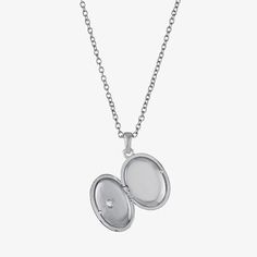 Included: 1 Necklace(s)Features: Nickel FreeJewelry Closure: Spring Ring ClaspLink Construction: SolidShape: OvalStone: Cubic ZirconiaStone Cut: RoundStone Millimeter Measurement: 2 Mm LengthMetal Color: WhiteChain Length: 18 InchChain Width: 1.01 MillimetersExtender Length: 2 InchPendant Length: 19.8mmPendant Width: 13.4mmMetal: Pure Silver Over BrassChain Construction: CableCare: Wipe CleanStone Type: 1 Cubic ZirconiaCountry of Origin: Imported Elegant Nickel Free Charm Necklace With Oval Pendant, Elegant Nickel Free Oval Pendant Charm Necklaces, Elegant Nickel-free Oval Pendant Charm Necklace, Oval Pendant Locket Necklace With Adjustable Chain For Keepsake, Oval Charms Necklace For Keepsake, Oval Keepsake Charm Necklace, Silver Oval Locket Necklace With Adjustable Chain, Nickel-free Oval Silver Necklace, Silver Oval Pendant Locket Necklace