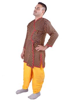 Indian Traditional Ethnic Men’s Cotton Dhoti Kurta Suits Royal Fashion Sherwani Angrakha Dress Angrakha Dress, Indian Jackets, Rajasthani Dress, Dabu Print, Suits Indian, Royal Look, Fantasy Costumes, Indian Traditional, Royal Fashion