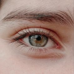 a close up of a person's eye with brown hair