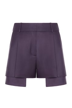 Lightweight wool high waist shorts. Wide pockets out. Zipper fastening at front. Functional pockets on each side. Color: amethyst. Shell: 86% Wool; 10% Polyamid; 4 Elastane Made in Georgia Coat Shoes, High Waist Shorts, Straight Pants, High Waisted Shorts, Deep Purple, Online Purchase, A Button, Capsule Wardrobe, Side Zipper