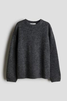 Soft  loose-fit knit sweater. Crew neck  dropped shoulders  and long sleeves. Ribbing at neck  cuffs  and hem. Dark Grey Sweater Outfit, Stolkholm Style, Background Clothes, Nordic Cottage, Sweater Png, Business Casual Sweater, 2025 Wishlist, Gray Knit Sweater, Fall Winter Fashion Trends