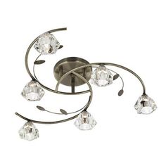 three light chrome finish ceiling fixture with clear crystal drops